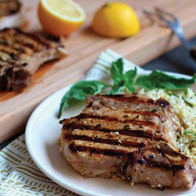 Grilled Lemon-Basil Pork Chops with Orzo 