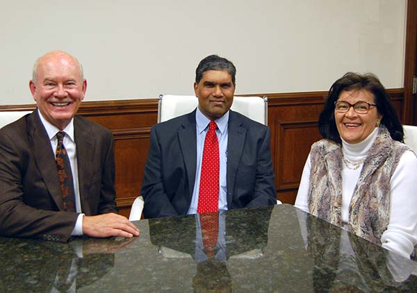 Doug Johnson (left) with Dr. Phanesh Koneru and Deborah Murray