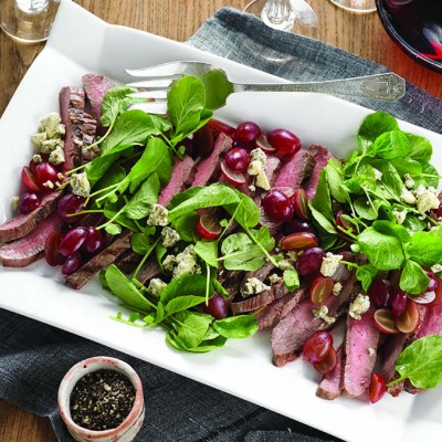 Grilled Flank Steak with Grapes and Blue Cheese