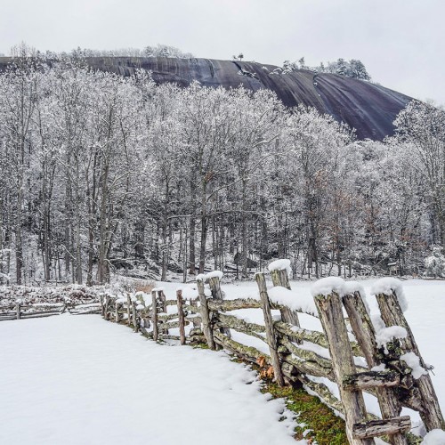 Snow covers Stone Mountain State Park in Wilkes and Alleghany counties. Stone Mountain, partly in Traphill and Roaring Gap, offers areas for camping, hiking and picnicking. —Keith Hall, Elkin, A member of Surry-Yadkin EMC