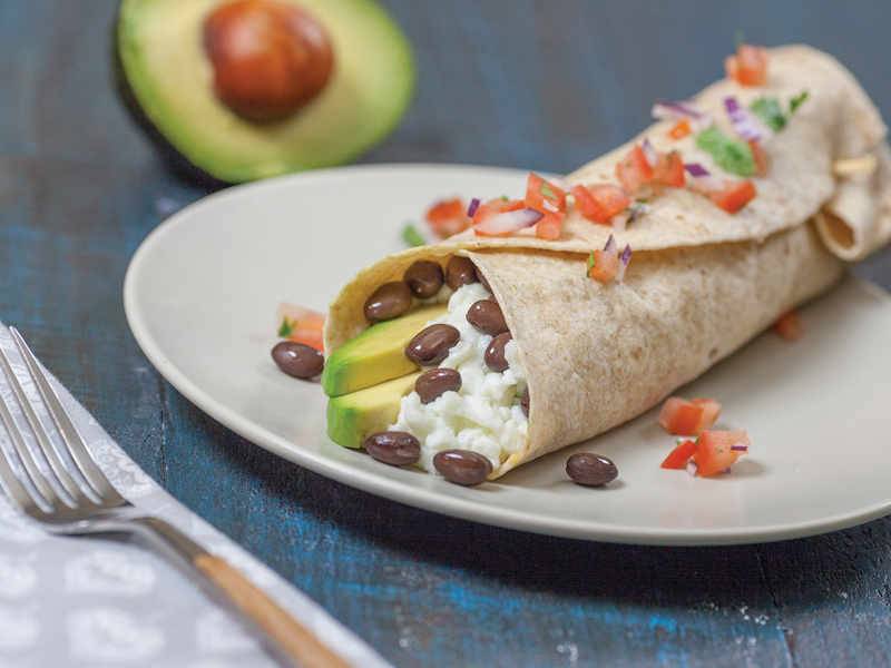 Egg, Avocado and Black Bean Breakfast Burrito