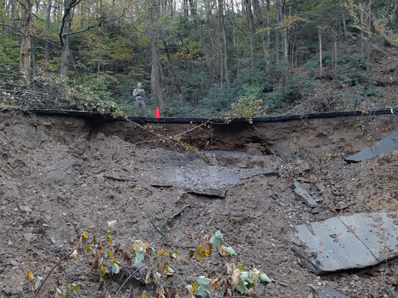 Washout under the Blue Ridge Parkway at milepost 345-10