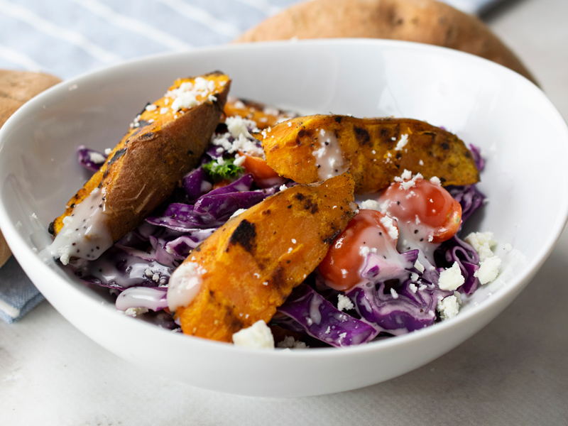 Sweet Potato Wedge and Purple Cabbage Salad
