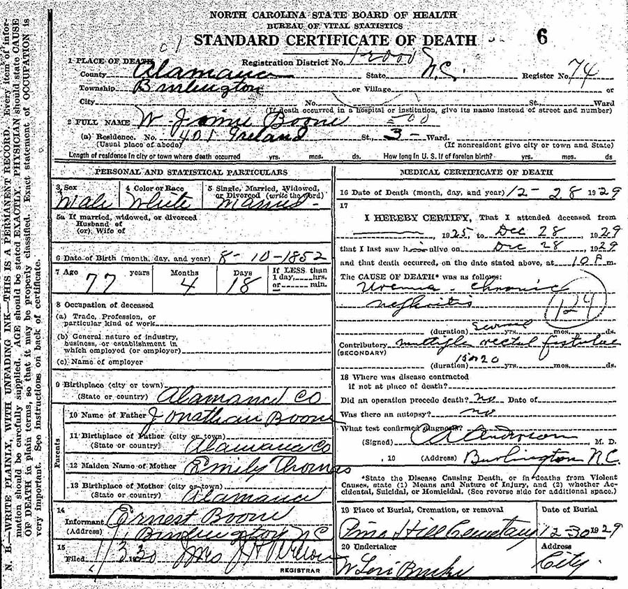 WilliamJamesBoonedeathcertificate