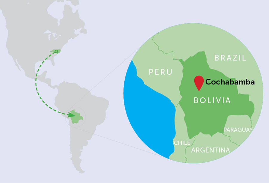 bolivia to NC map