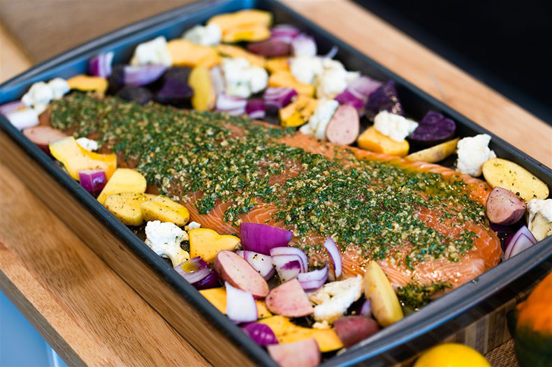Pesto Salmon Sheet Pan