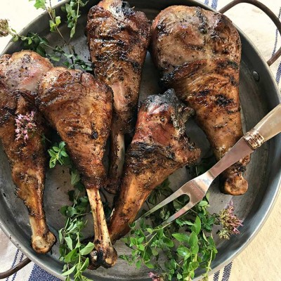 Cranberry BBQ ‘Sau-Sal’ Smokey Spiced Grilled Turkey Legs